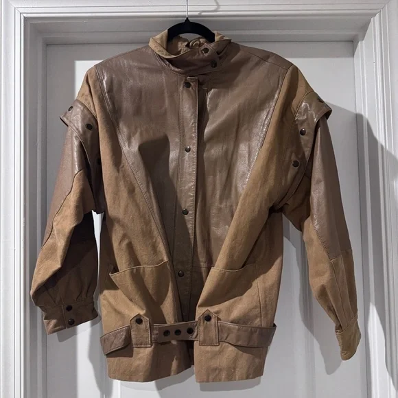 Vintage Avanti Leather Bomber Jacket & Convertible Vest w/ Removable Sleeves - Picture 6 of 10